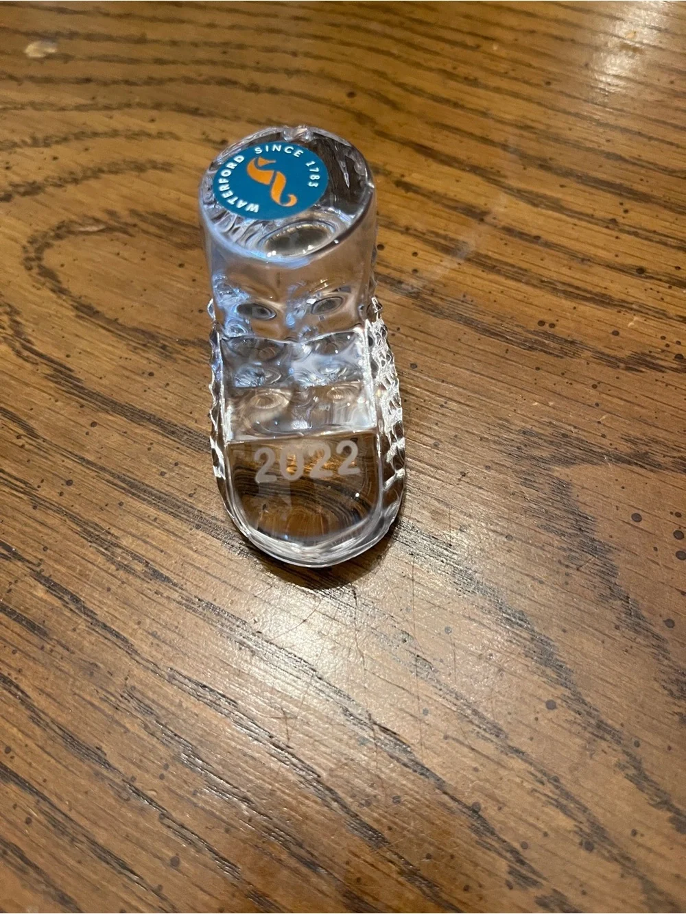 Waterford Baby Shoe Ornament with '2022' Detail, damaged